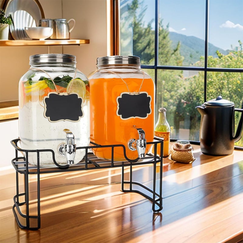 Waymind 1 Gallon Glass Drink Dispensers, 2 Pack Clear Beverage Dispenser with Stand and Spigot for Parties, Drink Dispenser with Ice Core and Sticker for BBQ, Picnic, Lemonade Dispenser - Image 5